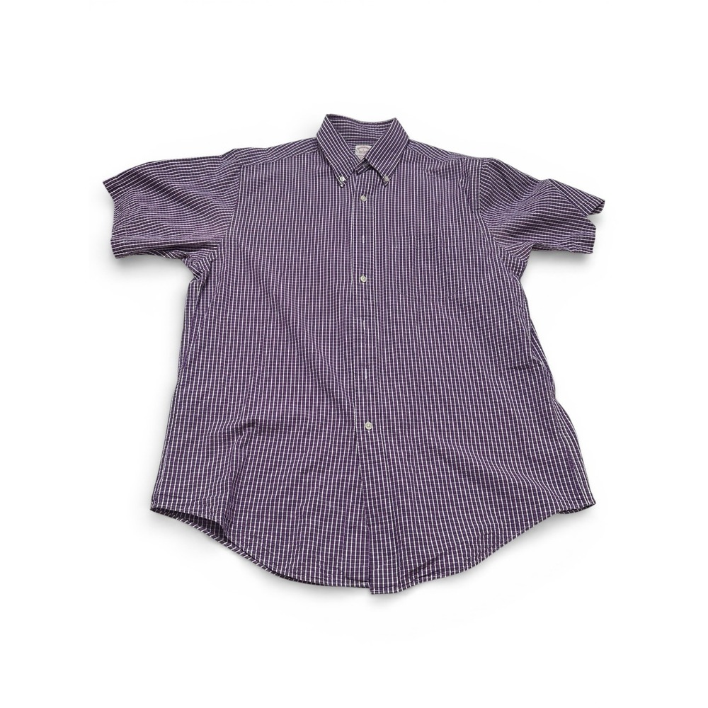 Brooks Brothers Traditional Fit Shirt‎ Mens L Purple Check Short Sleeve Cotton